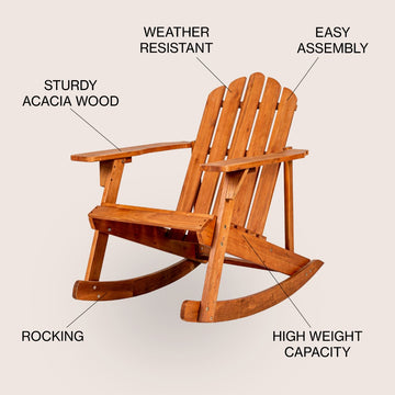Kiawah Outdoor Patio Classic Acacia Wood Adirondack Rocking Chair - JONATHAN Y